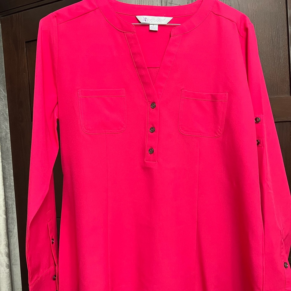 Crown & Ivy Hot Pink Blouse with Button Detail